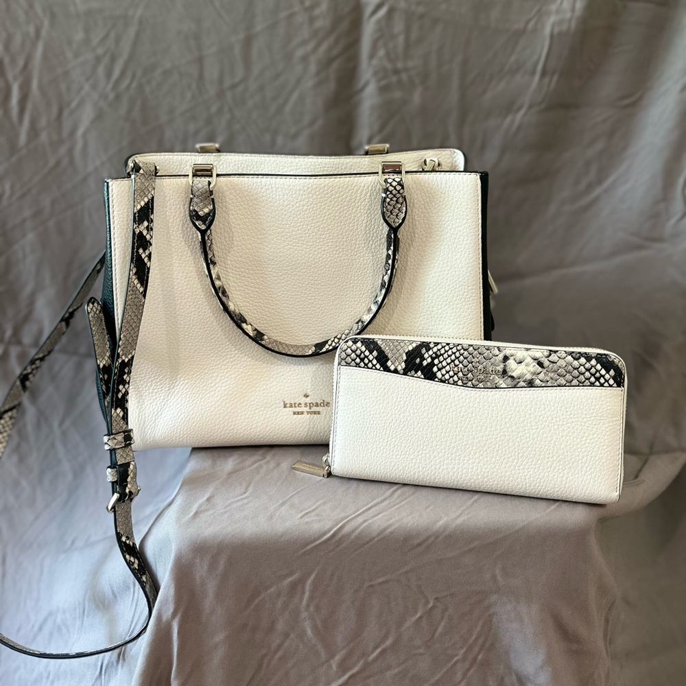 Kate Spade White and Black Snake Print Tote and Wallet Set